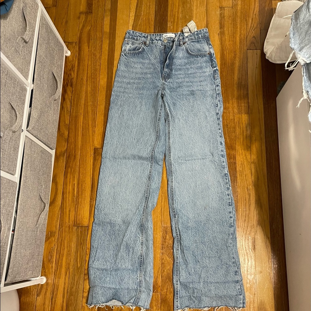 ZARA Blue Washed Wide Leg Jeans